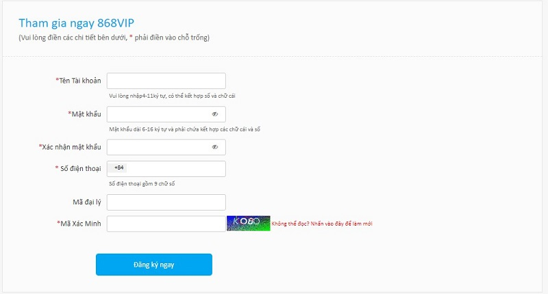 Hướng dẫn cách đăng ký tài khoản 868vip đơn giản nhất